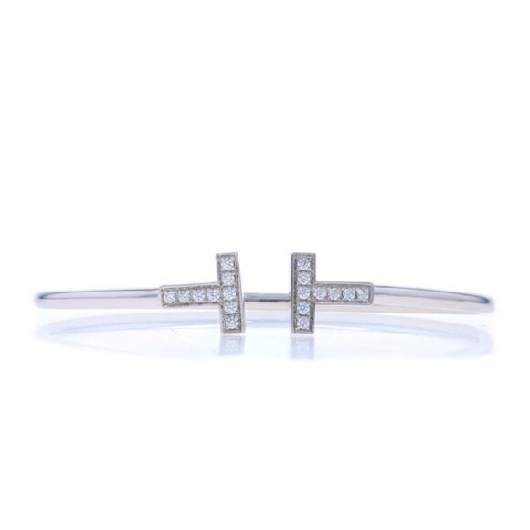 Tiffany & Co. T Wire Diamond Bracelet 6 1/4" - White Gold 18k Rnd .24ctw Bangle - Picture 1 of 6